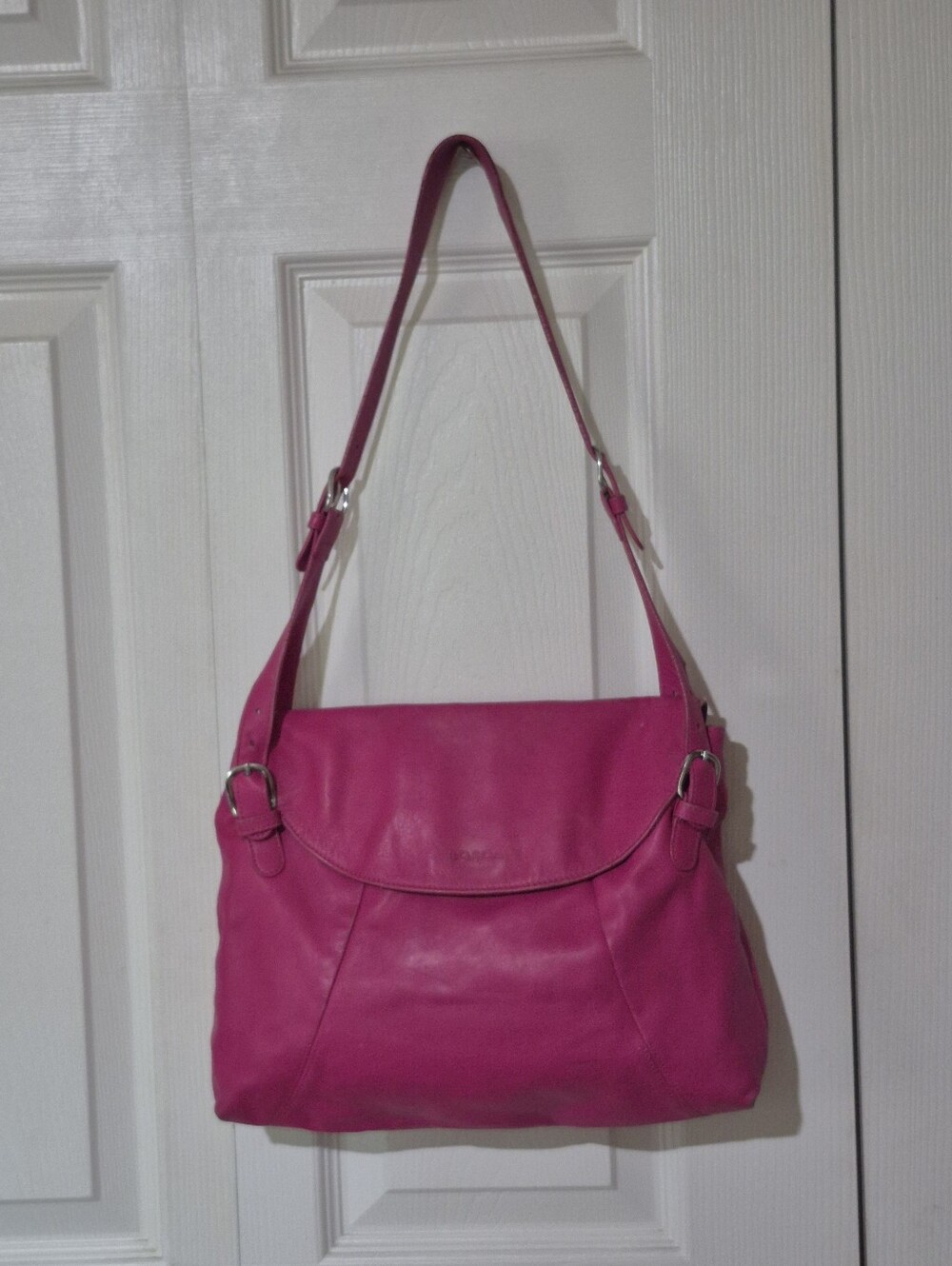 Bosca hot pink leather top flap shoulder bag